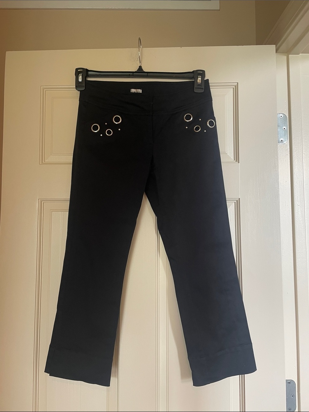 Cache Black Ankle Crop Pants with Grommet Detail